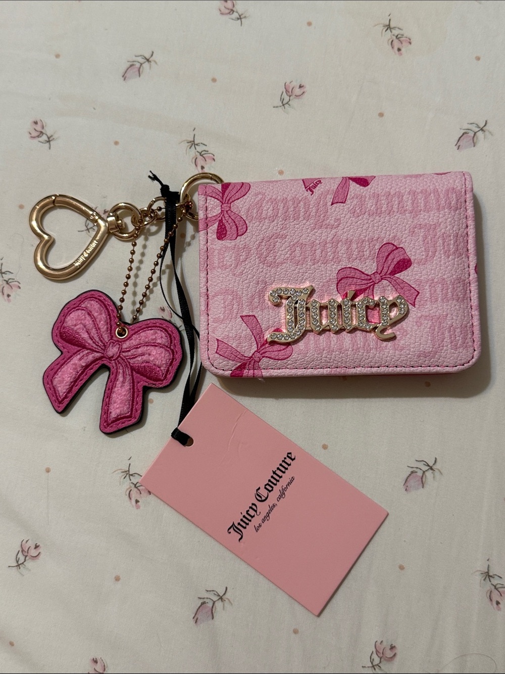 Juicy Couture Simply Sweet Card Case Key Fob Pink Bow Wallet